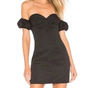H:ours Black and white polka dot Off-Shoulder Black Sweetheart Mini Dress size S